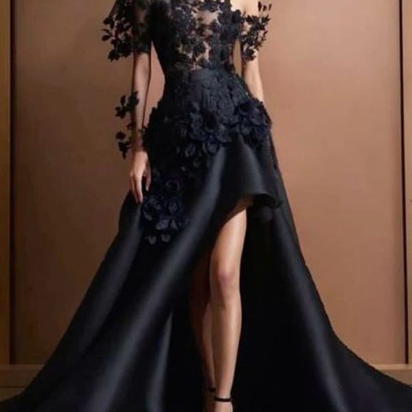 One Shoulder Mesh Solid Color Maxi Dress