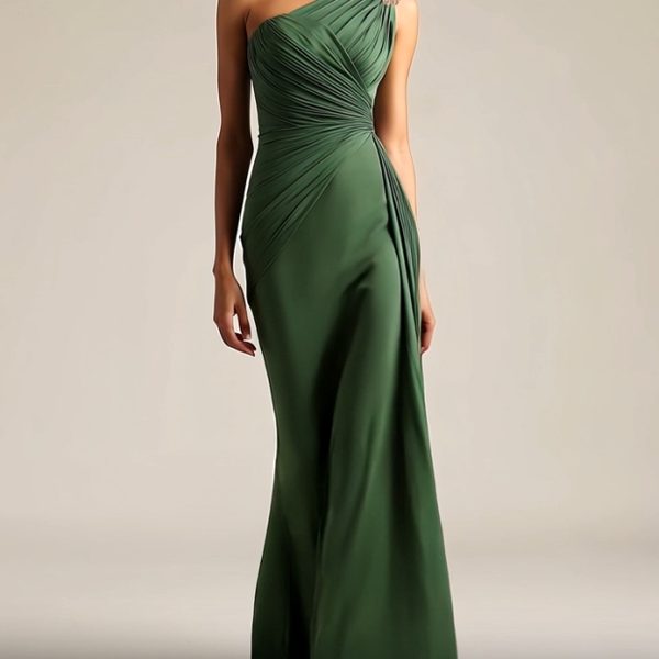 One-Shoulder Ruched Floor-Length Dress