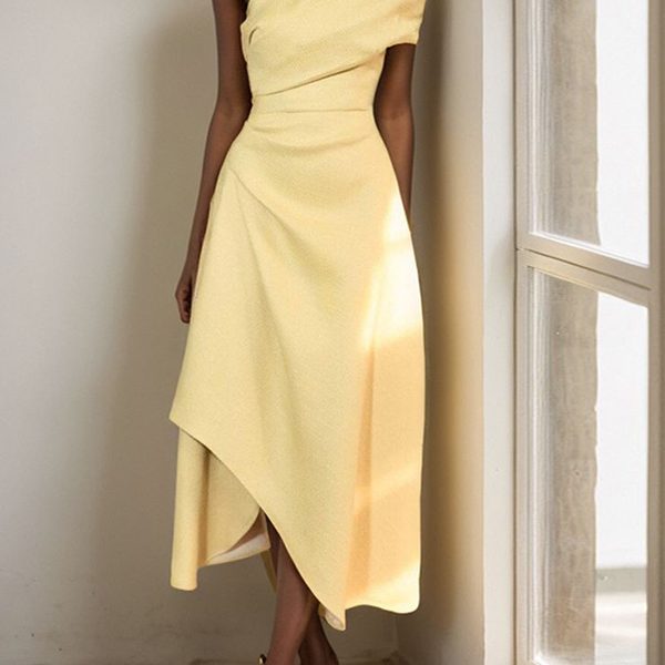 Yellow Printed Sleeveless Midi Dress