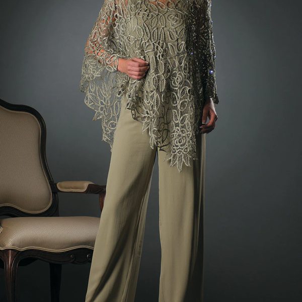 Lace crew neck top trousers set