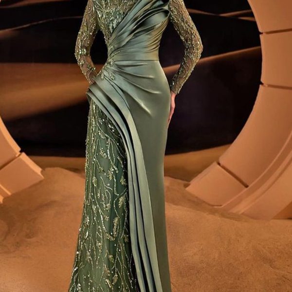 Round Neck Sequined Long Sleeves Maxi Dress