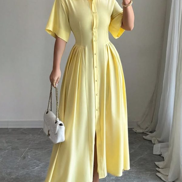 Solid Color Elegant Single Breasted Party Women's Dress