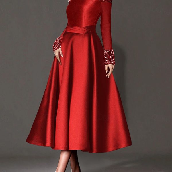 Round Neck Solid Color Midi Dress
