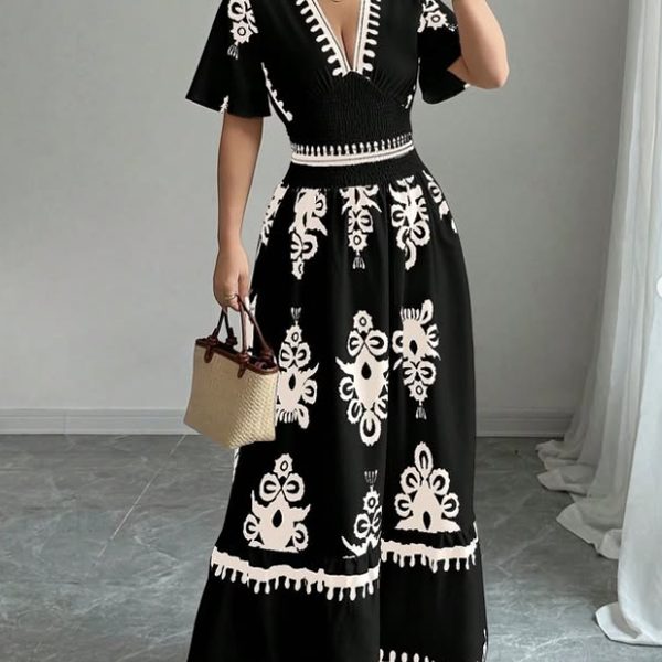 Deep V Temperament Retro Vacation Women's Dress