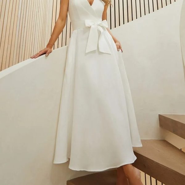 Temperament V-neck Bow Party Women's Dress