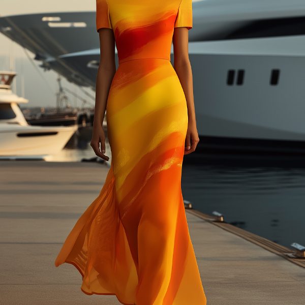 Yellow Crew Neck Short Sleeves Maxi Dress
