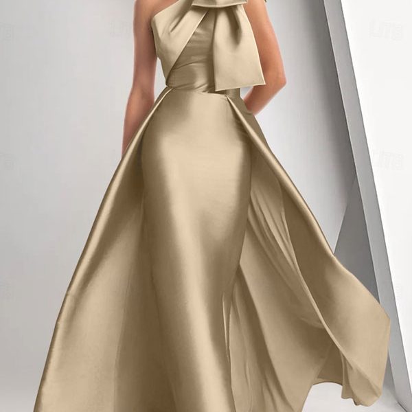 One Shoulder Guest Ribbon Bow Evening Dress