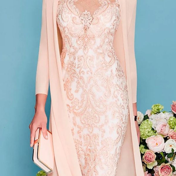Knee-length Chiffon Lace Bodysuit Two-piece Suit