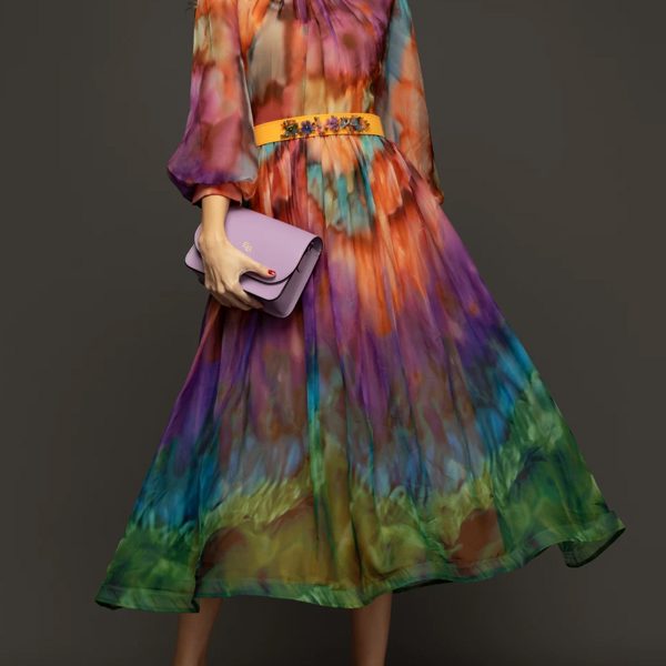 Crew Neck Printed Chiffon Midi Dress