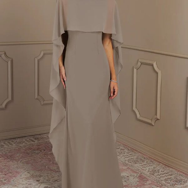 Round Neck Solid Color Chiffon Maxi Dress