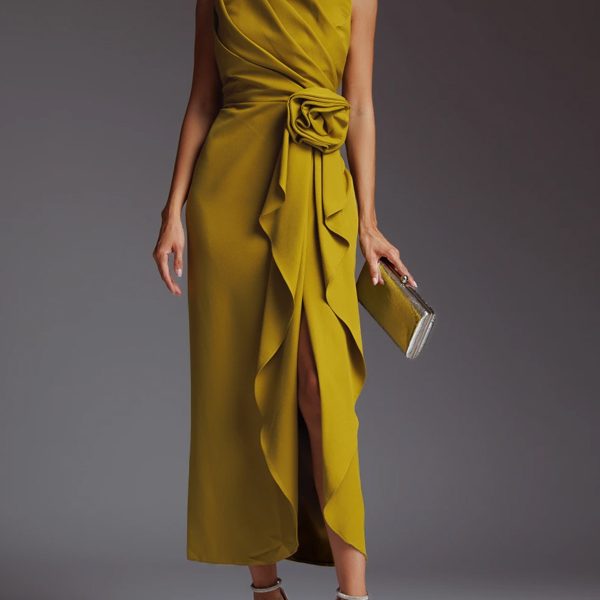 Solid Color Sleeveless Midi Dress