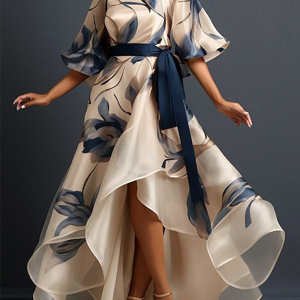 Crewneck Floral Print Maxi Dress