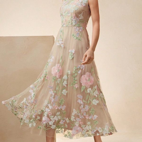 Sleeveless Embroidered Floral Dress