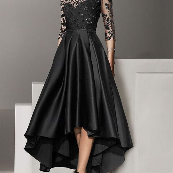 Elegant and Simple V-neck Tea Length Satin Dress