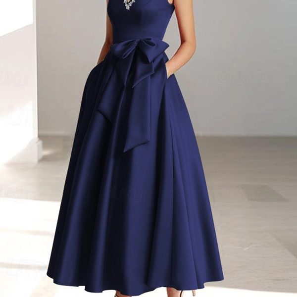 V-neck Solid Color Midi Dress