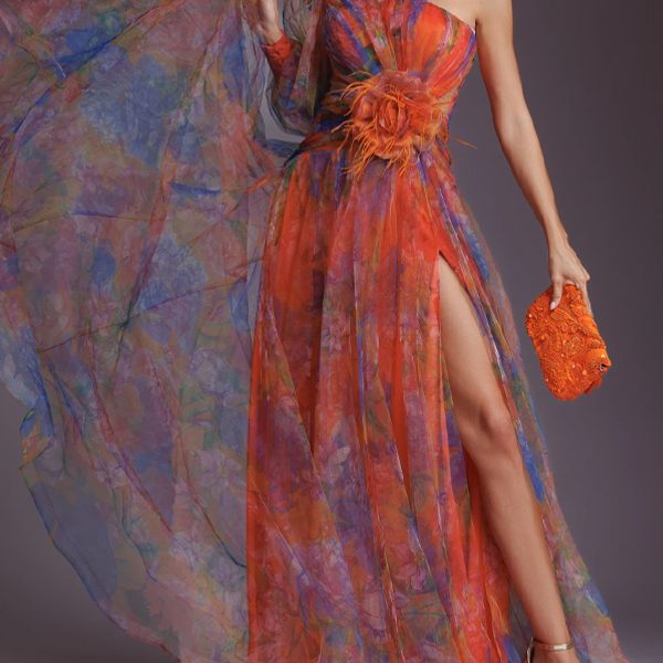 One Shoulder Print Maxi Dress