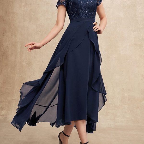 Elegant Lace Chiffon Maxi Dress