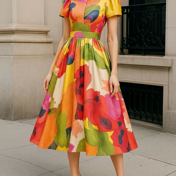 Round Neck Color Matching Temperament Party Ladies Dress